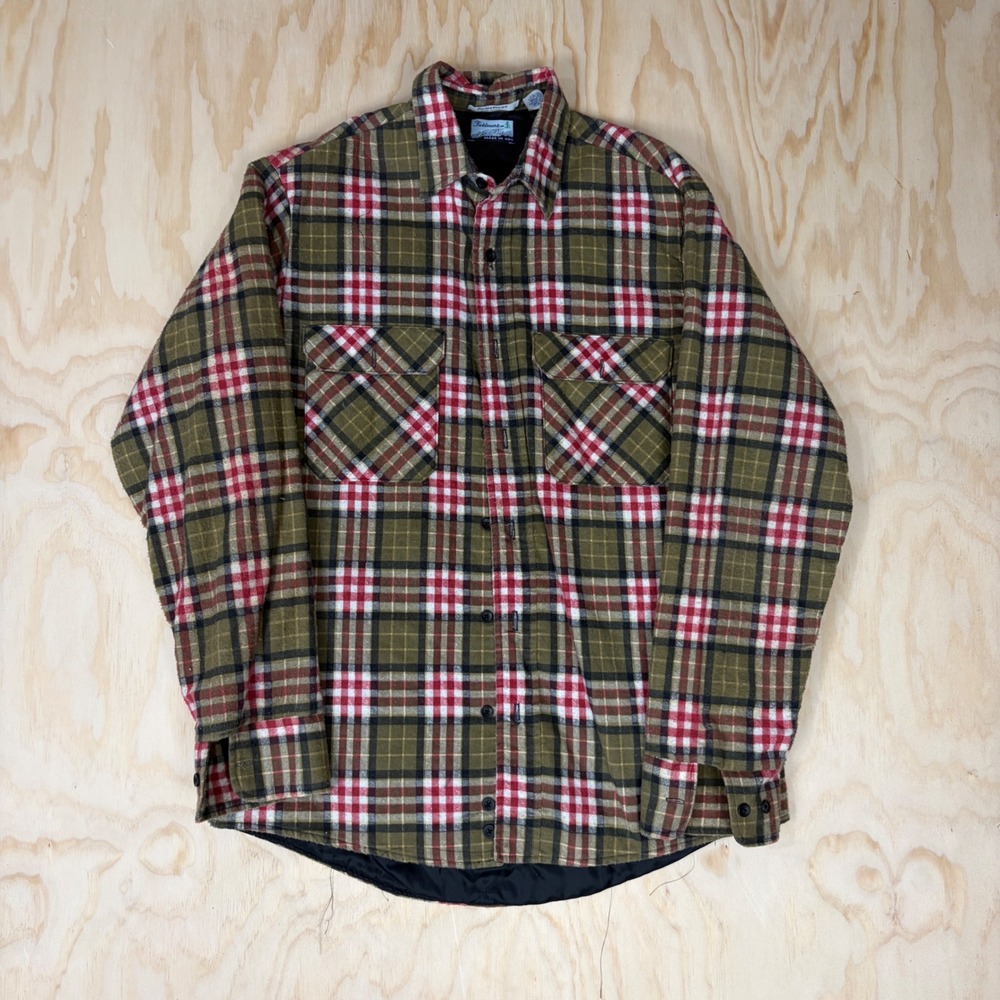 Vintage Fieldmaster Perma-Prest Plaid Flannel Shirt Jacket Quilted Lined Mens M